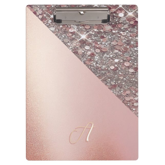 Elegant Rose Gold Monogram Clipboard Klemmbrett (Vorderseite)