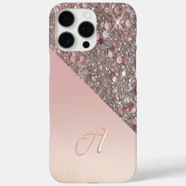 Elegant Rose Gold Monogram iPhone 16 Pro Max Hülle (Rückseite)