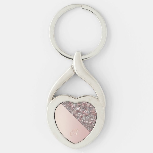 Elegant Rose Gold Monogram Keychain Schlüsselanhänger (Vorderseite)