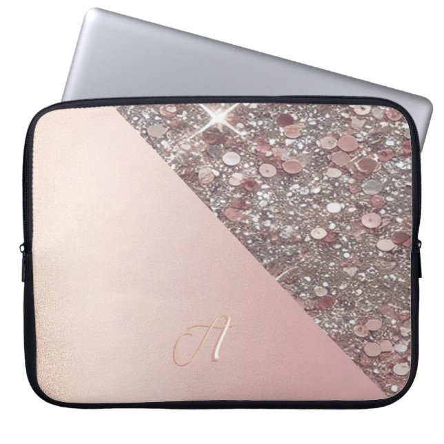 Elegant Rose Gold Monogram Laptopschutzhülle (Vorderseite)