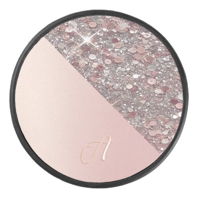 Elegant Rose Gold Monogram Puck (Vorderseite)
