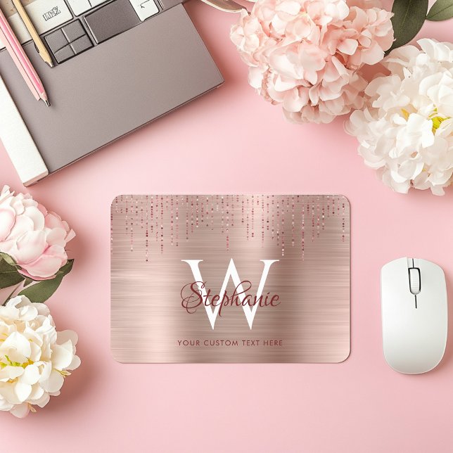 Elegant Rose Gold Monogram Sparkle Mousepad (Elegant Rose Gold Monogram Sparkle Mouse Pad)