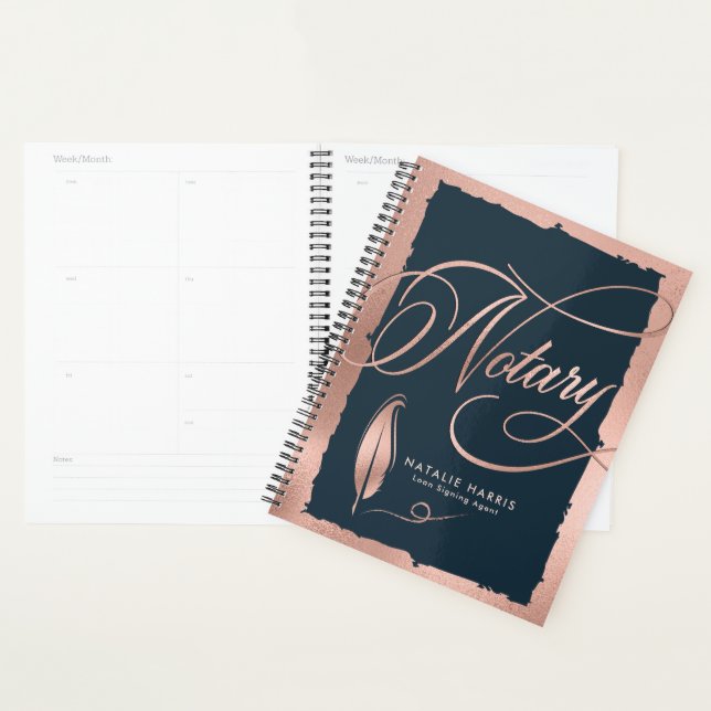 Élégant Rose Gold & Navy Agent de prêt notaire  (Devant avec enveloppe)