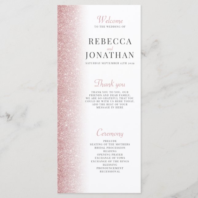 Élégant Rose Gold Parties scintillant carte progra (Devant)