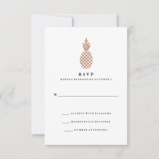Elégant Rose Gold Pineapple Wedding RSVP (Devant)