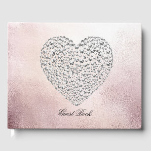 Elégant Rose Gold Rhinestone Heart Livre d'invité
