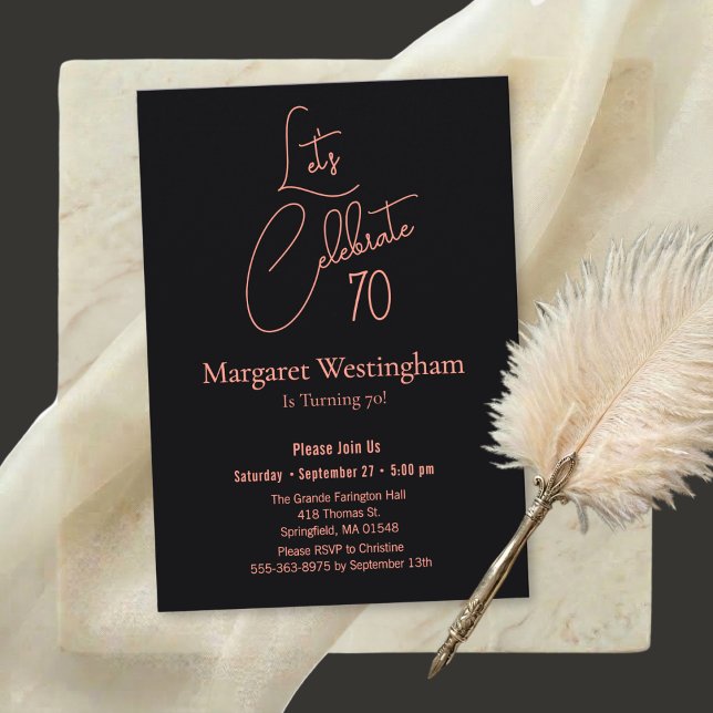 Elegant Rose Gold Script Typography 70th Birthday Einladung (Von Creator hochgeladen)