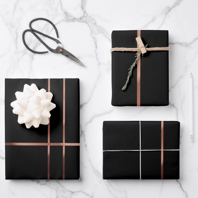 Elegant Rose gold stripes Wrapping Pape Geschenkpapier Set (Vorderseite)