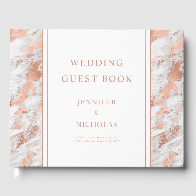 Elegant Rose Gold White Marble Wedding Guest Boo Gästebuch (Vorderseite)