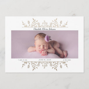 Elégant Rose Gold White Photo Faire-part de naissa