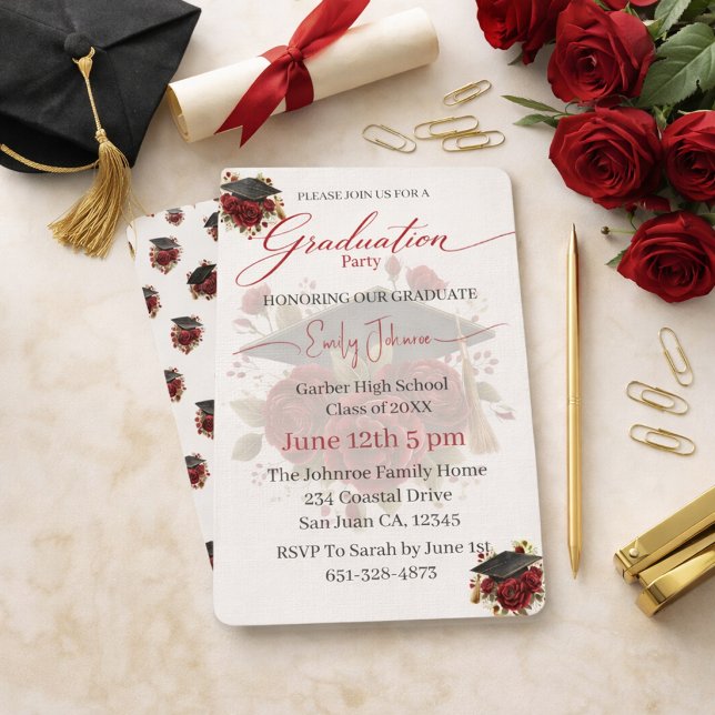 Elegant Rose Graduation Invitation Template (Créateur téléchargé)