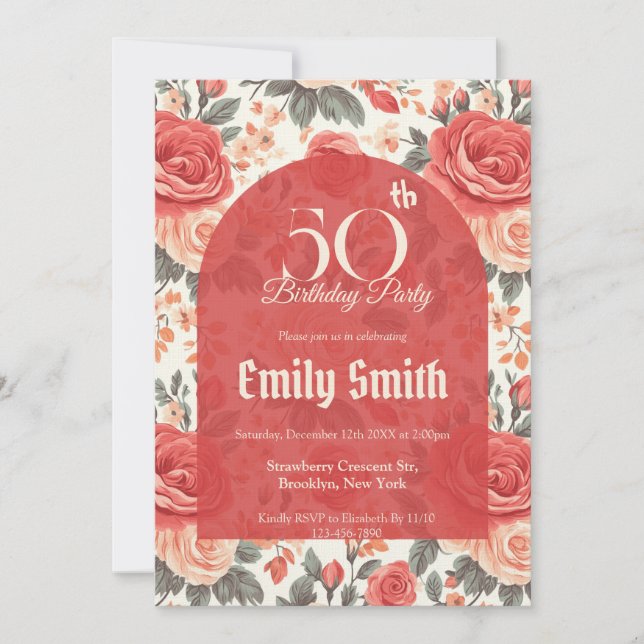 Elegant Rose Inspired 20Th Birthday Einladung (Vorderseite)