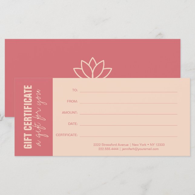 Elegant Rose & Ivory Business Gift Certificate (Vorne/Hinten)