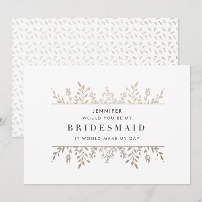 Élégant Rose Leafy Gold Bridesmaid Invitation (Devant / Derrière)