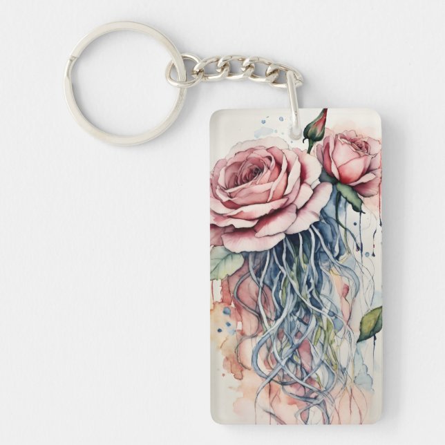 Elégant Rose méduse Aquarelle Porte - clés d'art (Devant)