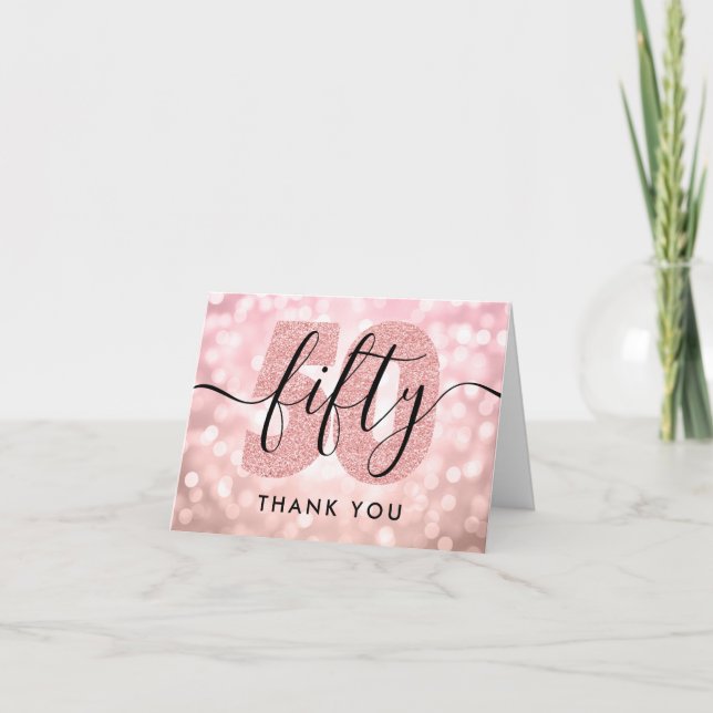 Elégant Rose moderne Gold 50e anniversaire Merci (Devant)