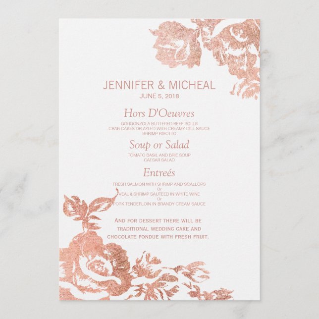 Elégant Rose moderne Gold Floral Mariage Menu (Devant)