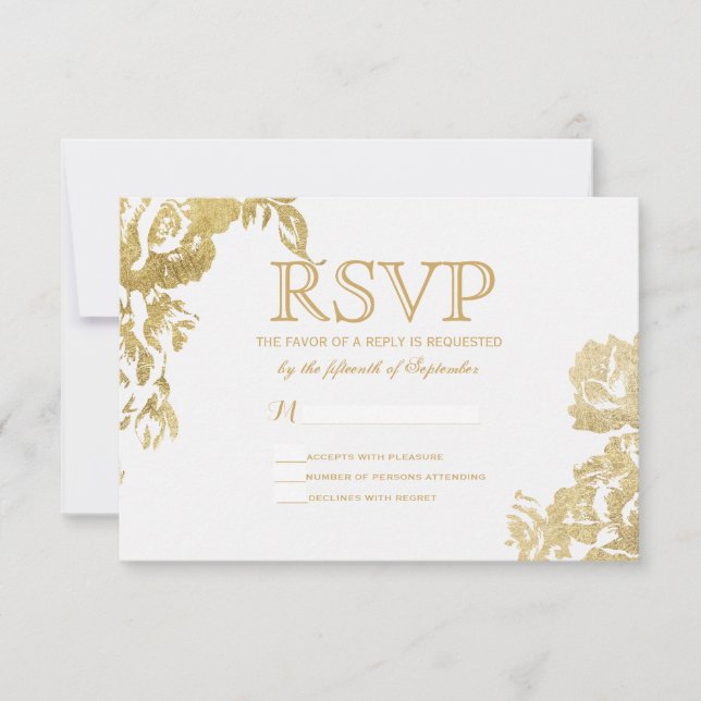 Élégant Rose moderne simple Floral Gold RSVP (Devant)