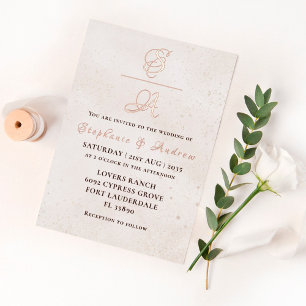 Élégant Rose Monogramme or Mariage Foil Invitation