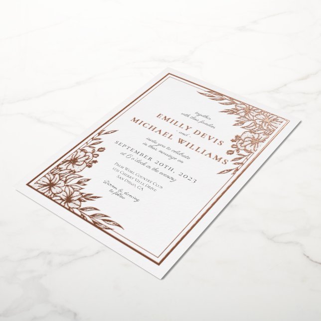 Elégant Rose noir Mariage or Foil Invitation (Rotation)