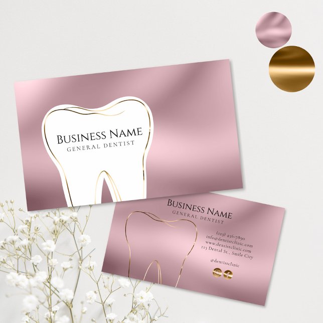 Elégant rose & Or Dentist Design Carte de visite (Créateur téléchargé)