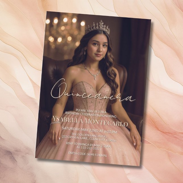 Elégant rose ou Rose or Quinceañera Invitation (Créateur téléchargé)