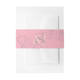 Elegant Rose Pink & Sage Green Ginkgo Wedding Einladungsbanderole