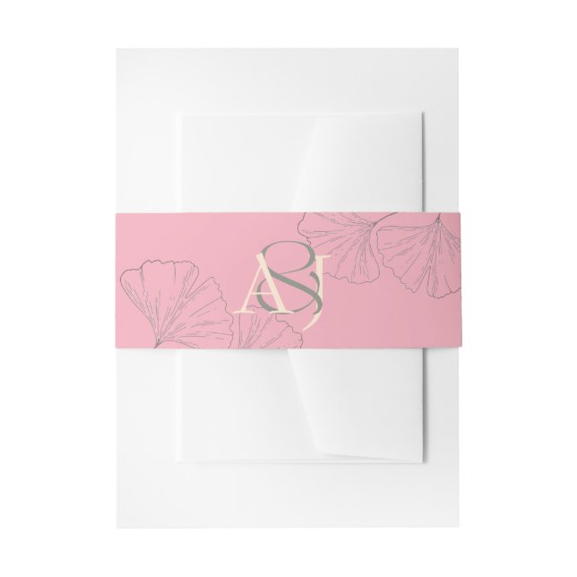 Elegant Rose Pink & Sage Green Ginkgo Wedding Einladungsbanderole (Vorderseite Beispiel)