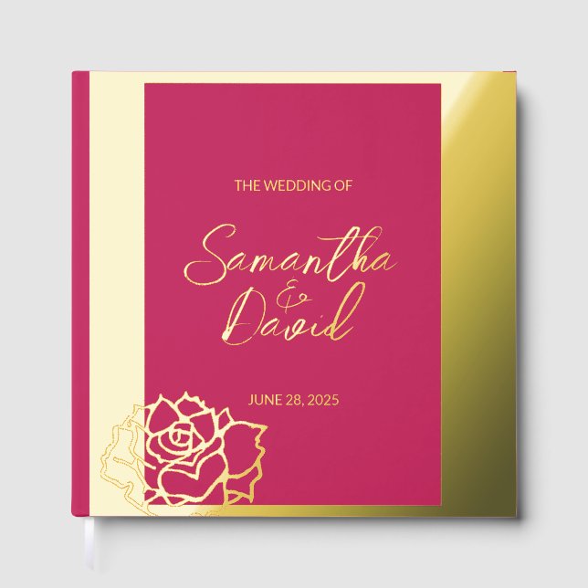 Élégant Rose Red Mariage Foil Livre d'invité (Recto)