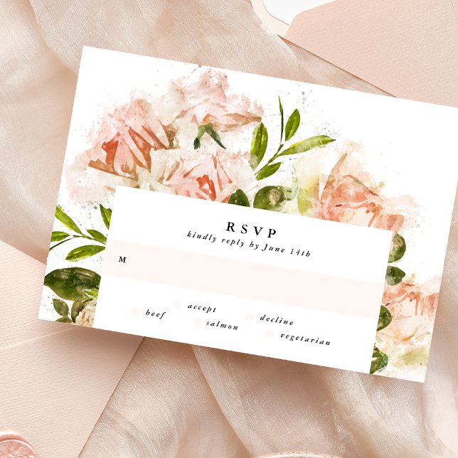 Elégant Rose Romance Watercolor Wedding Carte RSVP (Créateur téléchargé)