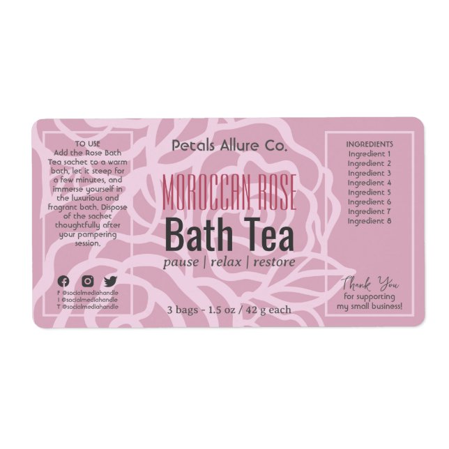 Élégant Rose rose  de bain Floral Étiquette de pro (Devant)