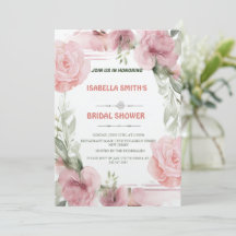 Elégant rose rose Fleur nuptiale Douche Invitation