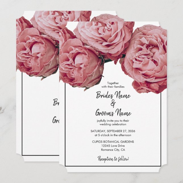 Élégant rose Roses Invitations de mariage (Devant / Derrière)