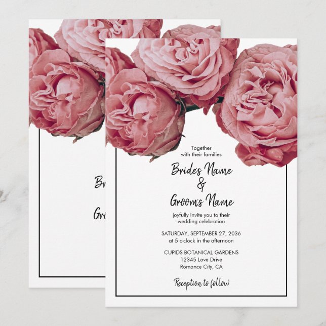 Élégant rose Roses Invitations de mariage (Devant / Derrière)