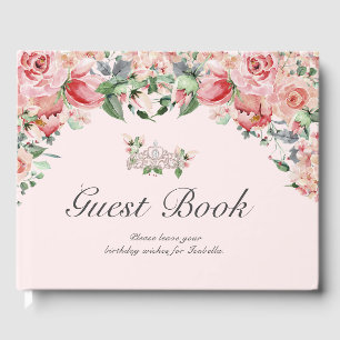 Elégant rose & vert Floral Quinceañera livre d'hôt