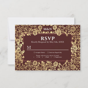 Elégant Rose victorien Gold Foil Wedding Carte RSV