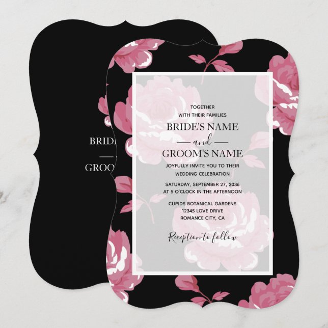 Elégant rose Vintage Roses mariage Invitations (Devant / Derrière)