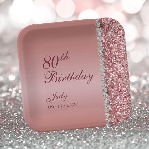 Elegant Roségold 80. Geburtstag Pappteller