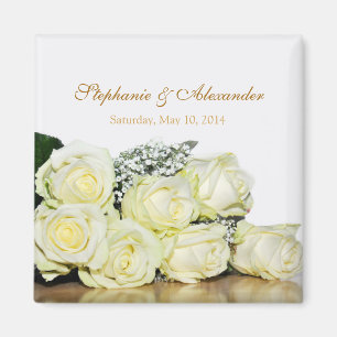 Elégant Roses Blanches Mariage Faveur Aimant