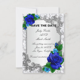 Elégant Roses Bleus Mariage Enregistrer La Carte D
