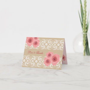 Elegant Roses Damask Lace Wedding Vielen Dank Dankeskarte