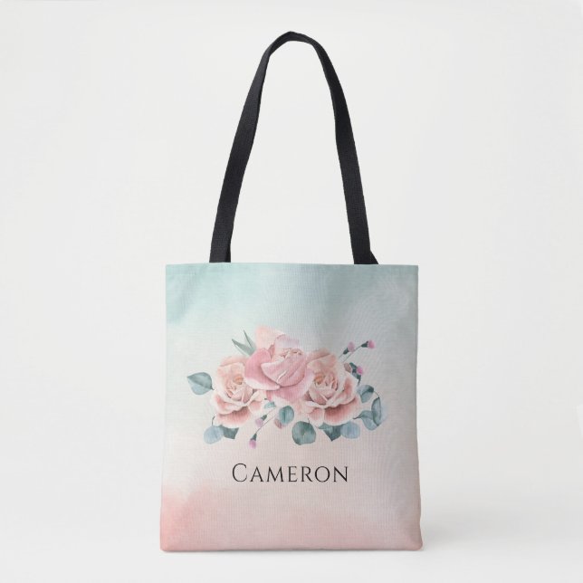 Elegant Roses Eukalypten Wasserfarben Tasche (Vorderseite)