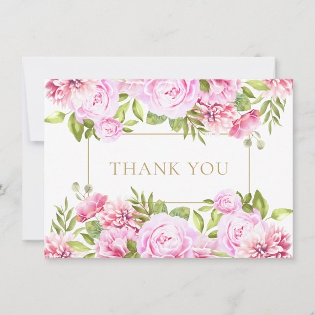 Elegant Roses Floral Gold Geometric Dankeskarte (Vorderseite)