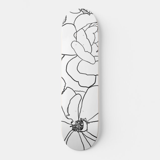 Elegant Roses Floral Line Drawing design Skateboard (Vorderseite)