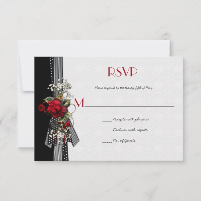 Élégant Roses Rouges Rouge Bras Noir Bébé RSVP (Devant)