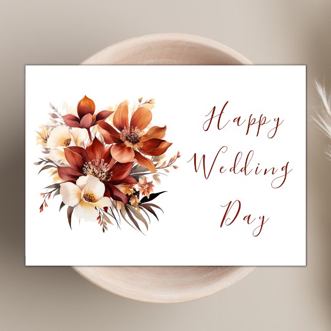 Elegant Rosty Boho Wildblume Happy Wedding Day Karte (Von Creator hochgeladen)