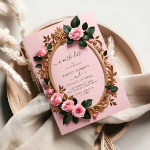 Elegant Rosy Floral Art Nouveau Save the Date Einladung