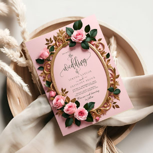 Elegant Rosy Floral Art Nouveau Wedding Einladung