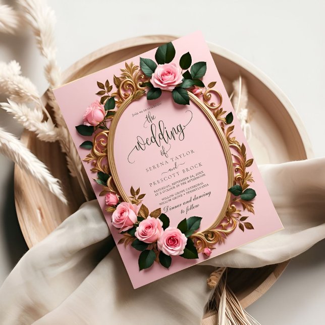 Elegant Rosy Floral Art Nouveau Wedding Einladung (Von Creator hochgeladen)
