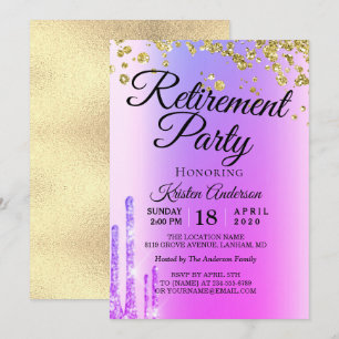 Elegant Rosy Funkelnd Glitzer Retirement Party Inv Einladung